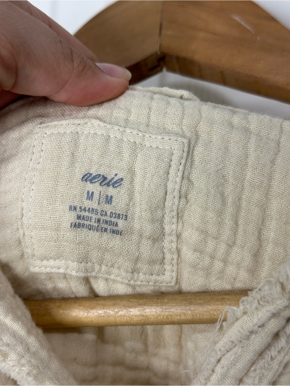 Aerie Soft Oat 100% Cotton Oversized Gauzy Coverup Shirt Sz M Coastal Minimalist - Picture 7 of 10
